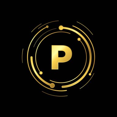 P Harfi İlk Altın Renkli Siber Çokluortam Logosu