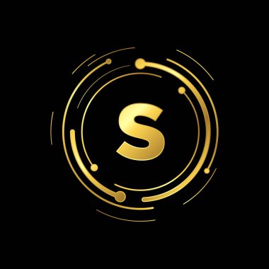 S harfi İlk Altın Renkli Siber Çokluortam Logosu