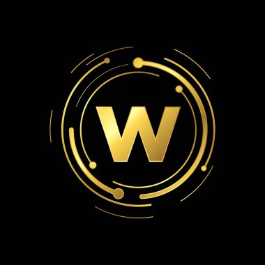 W Harfi İlk Altın Renkli Siber Çokluortam Logosu