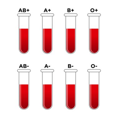 Test tüpü düz dizaynında grup kanı. Kan testi grafik vektör illüstrasyonu