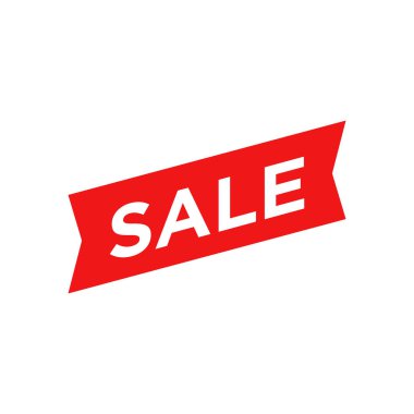 Satış etiketi kurdele afişi ve etiket satış teklifi ve rozet etiket satışı reklamları. İndirimli kırmızı kurdeleler, afişler ve ikonlar. İndirim kuponları. Vektör illüstrasyonu.