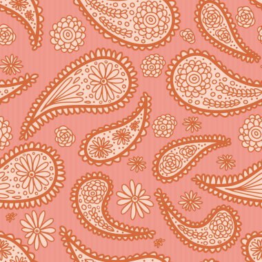 Karmaşık desenli, çiçekli, kabak portakallı ve şeftali pembesinin yumuşak pastel tonlarında. Kusursuz romantik kadın vektör deseni.