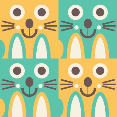 Paskalya tavşanları koyu yeşil, sıcak mutlu sarı, bej beyaz ve koyu karbon grisi renginde. Mutlu, eğlenceli paskalya tasarımları için.