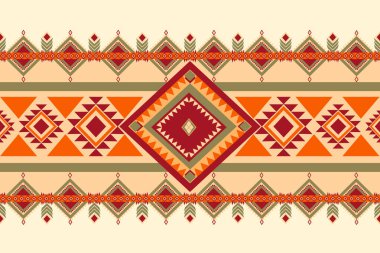 Sıcak toprak tonları ve kabile motifleriyle Geometrik Amerikan deseni.