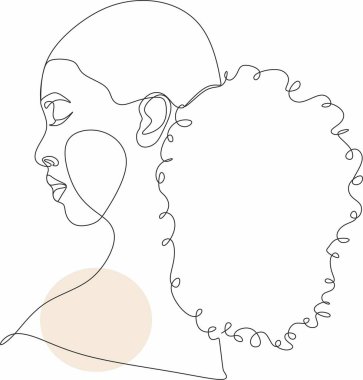 Çizgi Sanat Kadını Yüzü Çizimi. Siyah kadın vektör. Afro-Amerikan Kadın Logosu. Conturing Hattı. Minimalist Yüz. Güzellik salonu