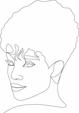 Çizgi Sanat Kadını Yüzü Çizimi. Siyah kadın vektör. Afro-Amerikan Kadın Logosu. Conturing Hattı. Minimalist Yüz. Güzellik salonu