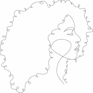 Çizgi Sanat Kadını Yüzü Çizimi. Siyah kadın vektör. Afro-Amerikan Kadın Logosu. Conturing Hattı. Minimalist Yüz. Güzellik salonu