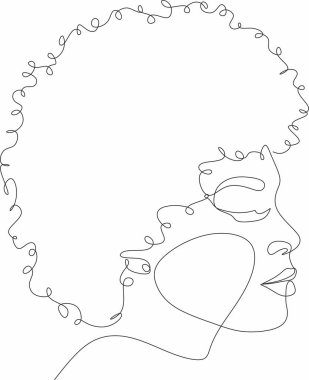 Çizgi Sanat Kadını Yüzü Çizimi. Siyah kadın vektör. Afro-Amerikan Kadın Logosu. Conturing Hattı. Minimalist Yüz. Güzellik salonu