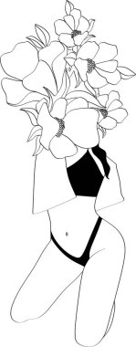 Mayo giymiş soyut bir kadının vektör çizimi. Modern sürekli çizgi sanatı. Minimalist tarzda moda baskısı. Güzellik salonu