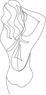 Mayolu bir kızın çizgi çizimi. Kadın figürü sürekli tek çizgi soyut çizim. Modern İskandinav Tasarımı. Vektör İllüstrasyonu.