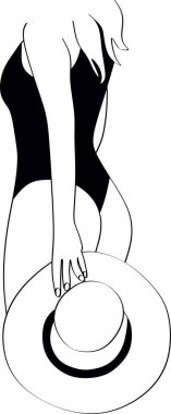 Mayolu bir kızın çizgi çizimi. Mayo giymiş bir kadın figürü. Aralıksız soyut çizimler. Modern İskandinav tasarımı. Vektör illüstrasyonu.