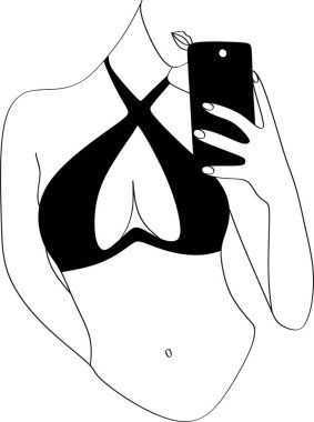 Mayolu bir kızın çizgi çizimi. Mayo giymiş bir kadın figürü. Aralıksız soyut çizimler. Modern İskandinav tasarımı. Vektör illüstrasyonu.