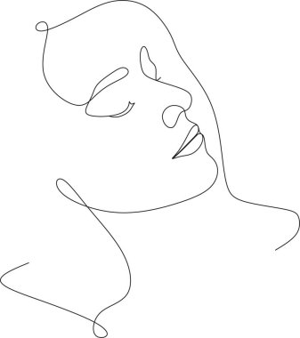 Güzel bir kızın doğrusal portresi. Minimum portre. Sürekli bir çizgi. Güzellik ve cazibe konsepti. El çizimi vektör illüstrasyonu.