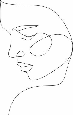 Güzel bir kızın doğrusal portresi. Minimum portre. Sürekli bir çizgi. Güzellik ve cazibe konsepti. El çizimi vektör illüstrasyonu.