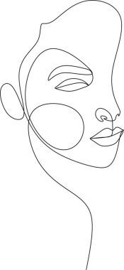 Güzel bir kızın doğrusal portresi. Minimum portre. Sürekli bir çizgi. Güzellik ve cazibe konsepti. El çizimi vektör illüstrasyonu.