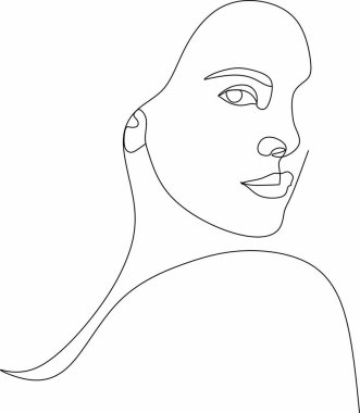 Güzel bir kızın doğrusal portresi. Minimum portre. Sürekli bir çizgi. Güzellik ve cazibe konsepti. El çizimi vektör illüstrasyonu.