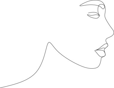 Güzel bir kızın doğrusal portresi. Minimum portre. Sürekli bir çizgi. Güzellik ve cazibe konsepti. El çizimi vektör illüstrasyonu.