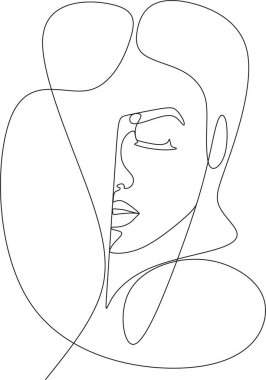 Güzel bir kızın doğrusal portresi. Minimum portre. Sürekli bir çizgi. Güzellik ve cazibe konsepti. El çizimi vektör illüstrasyonu.