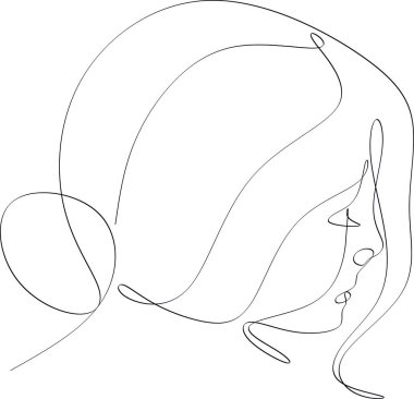 Güzel bir kızın doğrusal portresi. Minimum portre. Sürekli bir çizgi. Güzellik ve cazibe konsepti. El çizimi vektör illüstrasyonu.