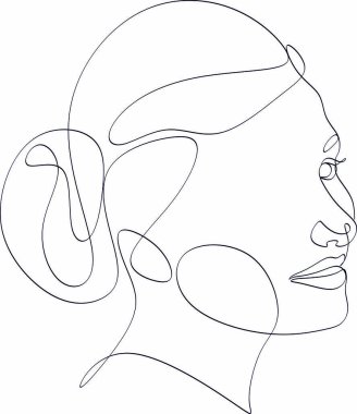 Güzel bir kızın doğrusal portresi. Minimum portre. Sürekli bir çizgi. Güzellik ve cazibe konsepti. El çizimi vektör illüstrasyonu.