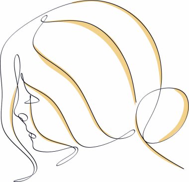 Güzel bir kızın doğrusal portresi. Minimum portre. Sürekli bir çizgi. Güzellik ve cazibe konsepti. El çizimi vektör illüstrasyonu.