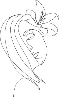 Güzel bir kızın doğrusal portresi. Minimum portre. Sürekli bir çizgi. Güzellik ve cazibe konsepti. El çizimi vektör illüstrasyonu.