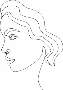 Güzel bir kızın doğrusal portresi. Minimum portre. Sürekli bir çizgi. Güzellik ve cazibe konsepti. El çizimi vektör illüstrasyonu.