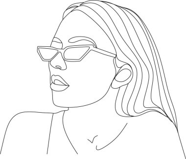 Güzel bir kızın doğrusal portresi. Minimum portre. Sürekli bir çizgi. Güzellik ve cazibe konsepti. El çizimi vektör illüstrasyonu.