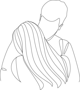 Öpüşen erkek ve kadının soyut doğrusal portresi. Vektör illüstrasyonu