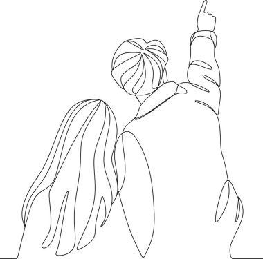 Kadın ve erkeğin doğrusal soyut çizimi. Öptüm, Sevgililer Günü. Sevgi. Vektör illüstrasyonu, el çizimi, düğün çiftleri.