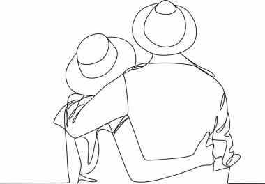 Kadın ve erkeğin doğrusal soyut çizimi. Öptüm, Sevgililer Günü. Sevgi. Vektör illüstrasyonu, el çizimi, düğün çiftleri.