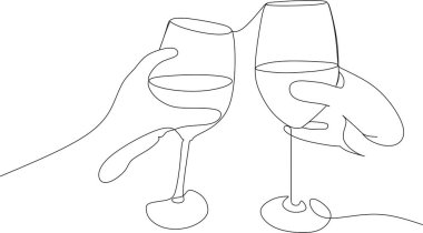 Şarap kadehi, çizgi çizimi. Beyaz arka planda siyah çizim. Şarap kadehinin aralıksız çizimi. Kafe, dükkan, teslimat için en az tek satırlık illüstrasyon.