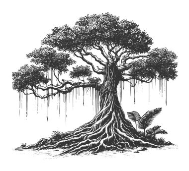 banyan tree hand drawn vector clipart