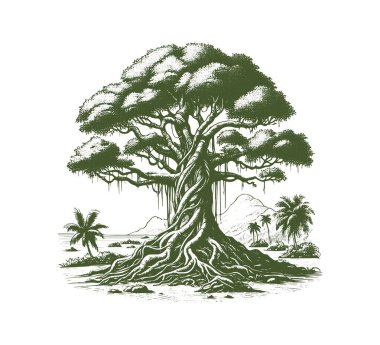 banyan tree hand drawn vector clipart