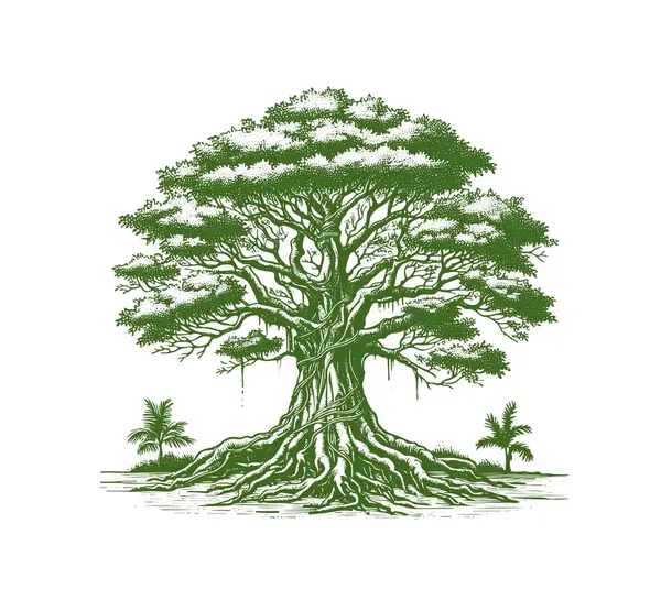 stock vector banyan tree hand drawn vector