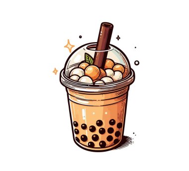 Bubble Tea boba süt vektör el çizimi Tayvan içeceği