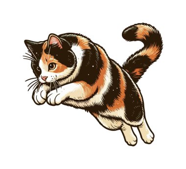 calico kedi el çizimi vektör vintage illüstrasyon