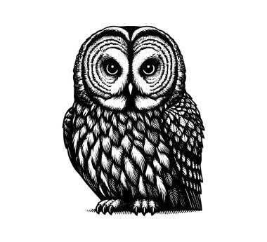 Great grey owl hand drawn vintage vector clipart