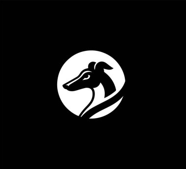 Greyhound köpeği basit logo simgesi negatif alan minimum vektörü