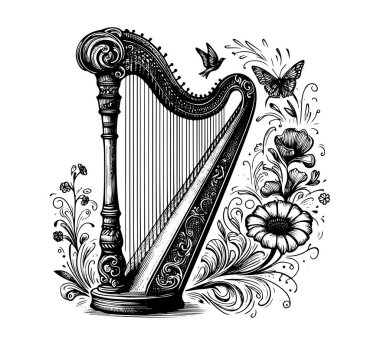 Harp Müzik Enstrümanı el çizimi vektörü