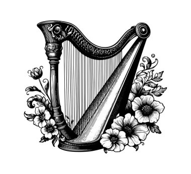 Harp Müzik Enstrümanı el çizimi vektörü