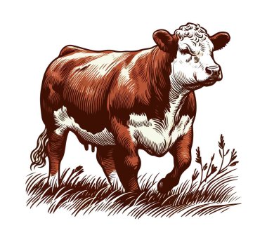 Hereford cattle hand drawn illustration milk cow vector clipart