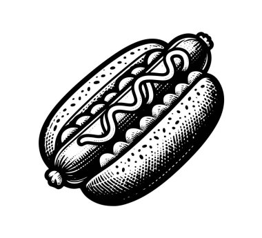 Hotdog el çizimi vintage vektör çizimi