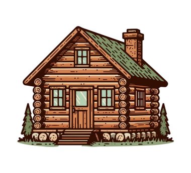 Log Cabin hand drawn vintage vector clipart