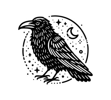 Raven logo icon template black and white vector clipart