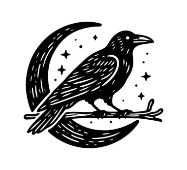 Raven logo icon template black and white vector clipart