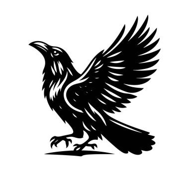 Raven logo icon template black and white vector clipart