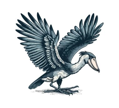 Shoebill bird hand drawn vector clipart