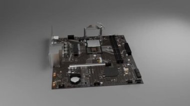 Gri arkaplanda 3D rendred elektronik devre kartı