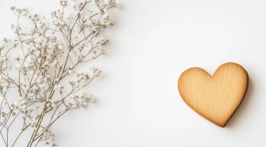 kalp ve çiçekler. Sevgililer Günü. Üst Manzara. Yapay zeka oluşturuldu